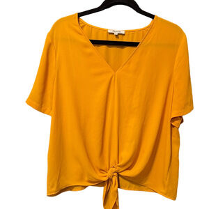 Madewell Mustard V-Neck Tie-Front Lightweight Blouse